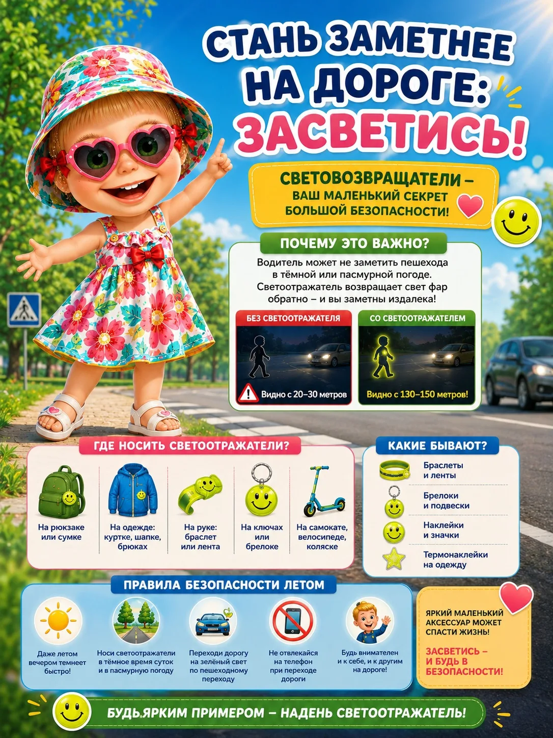 Яркая панамка — это красиво. Светоотражатель — красиво и безопасно!