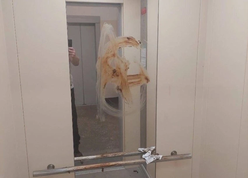 Намазали шоколадом зеркало в лифте, но воняет почему то не сладко. Если это сделали дет...