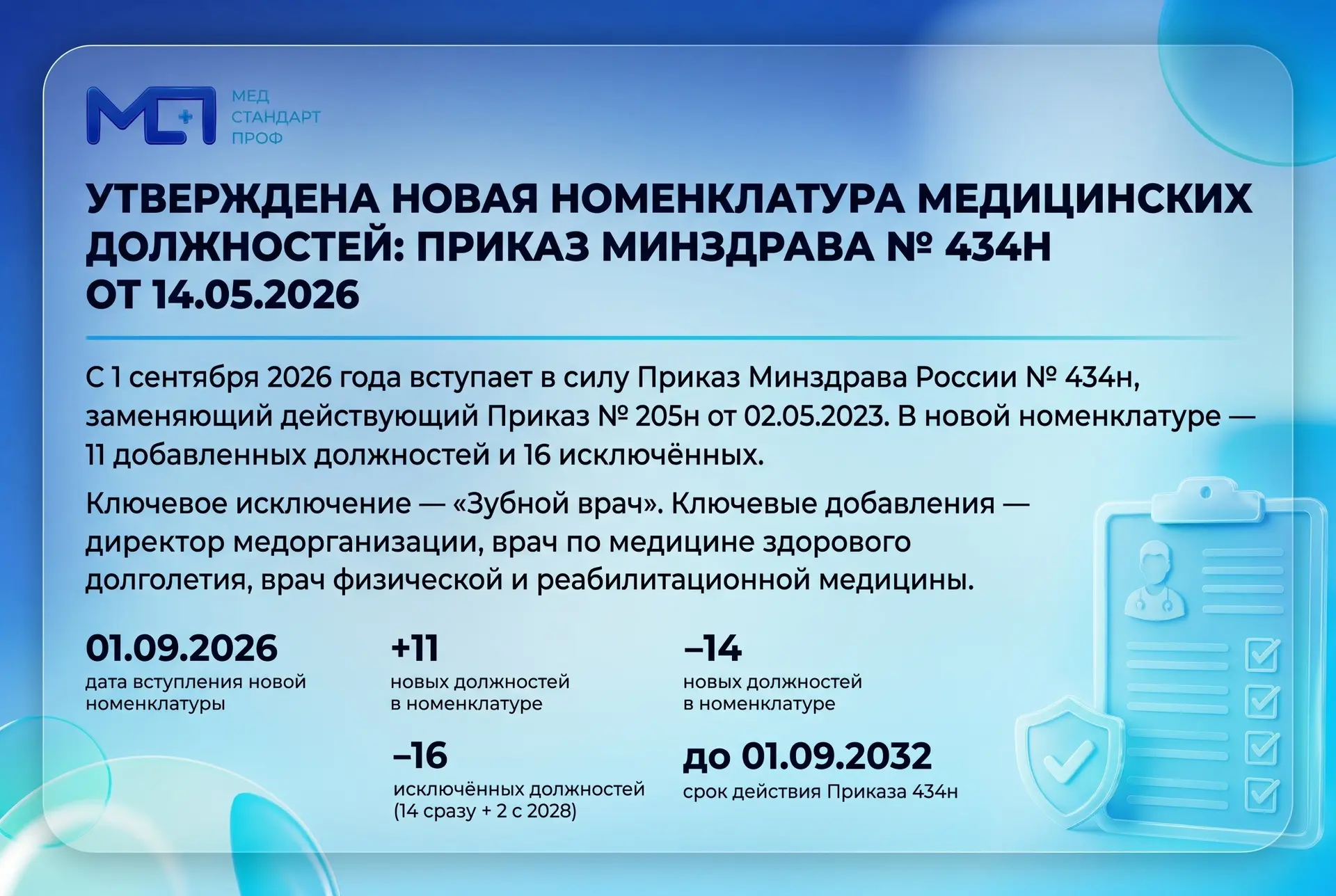Утверждена новая номенклатура медицинских должностей: Приказ Минздрава № 434н от 14.05....