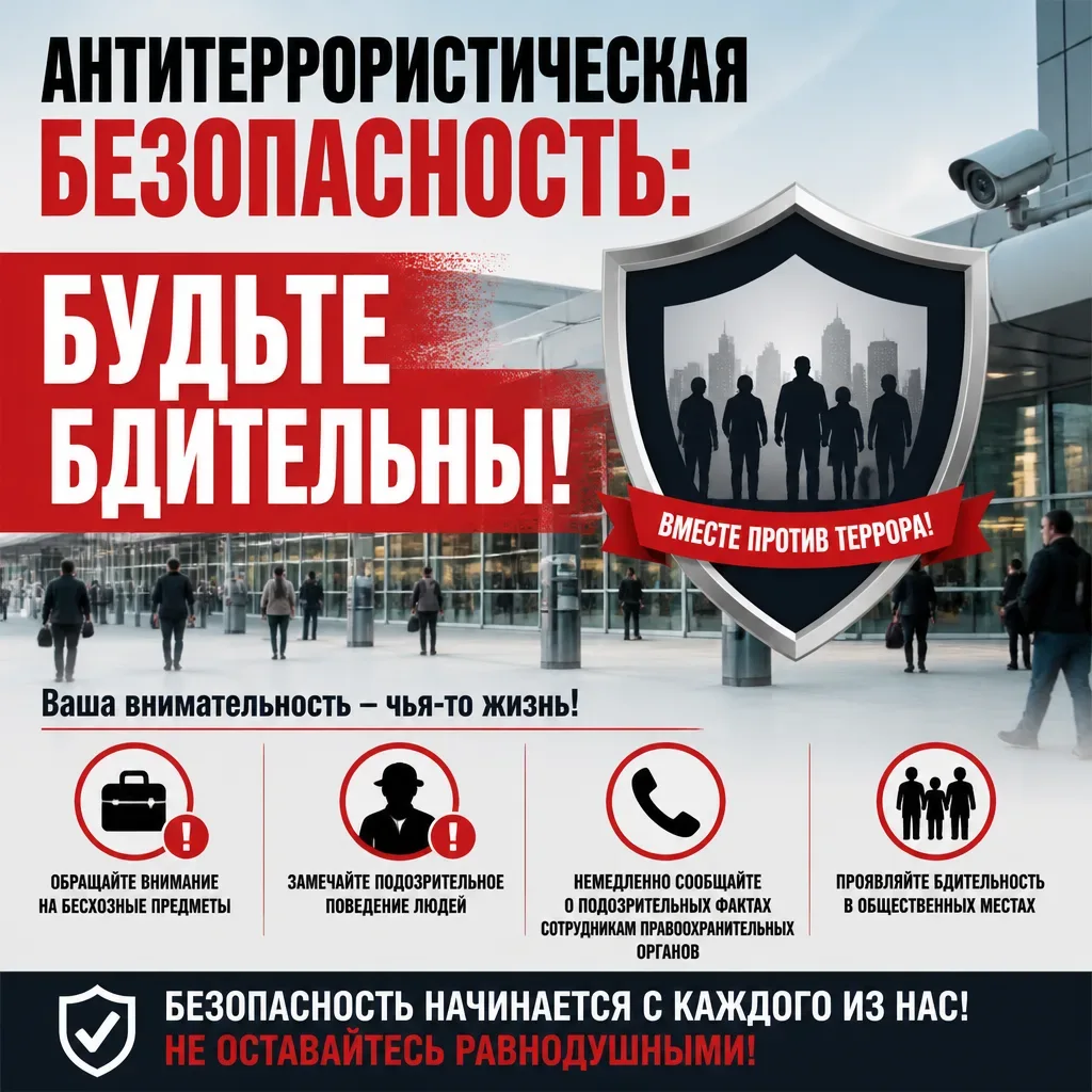 ⚠️ АНТИТЕРРОРИСТИЧЕСКАЯ БЕЗОПАСНОСТЬ: БУДЬТЕ БДИТЕЛЬНЫ!

Терроризм — угроза, которая может коснуться