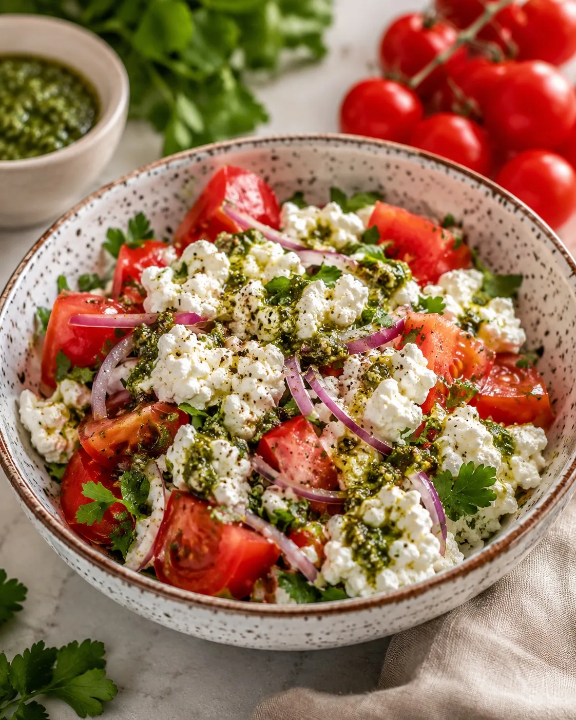 🥗 Лёгкий летний салат с зернёным творогом и помидорами

Салат из зернёного творога и помидоров — эт