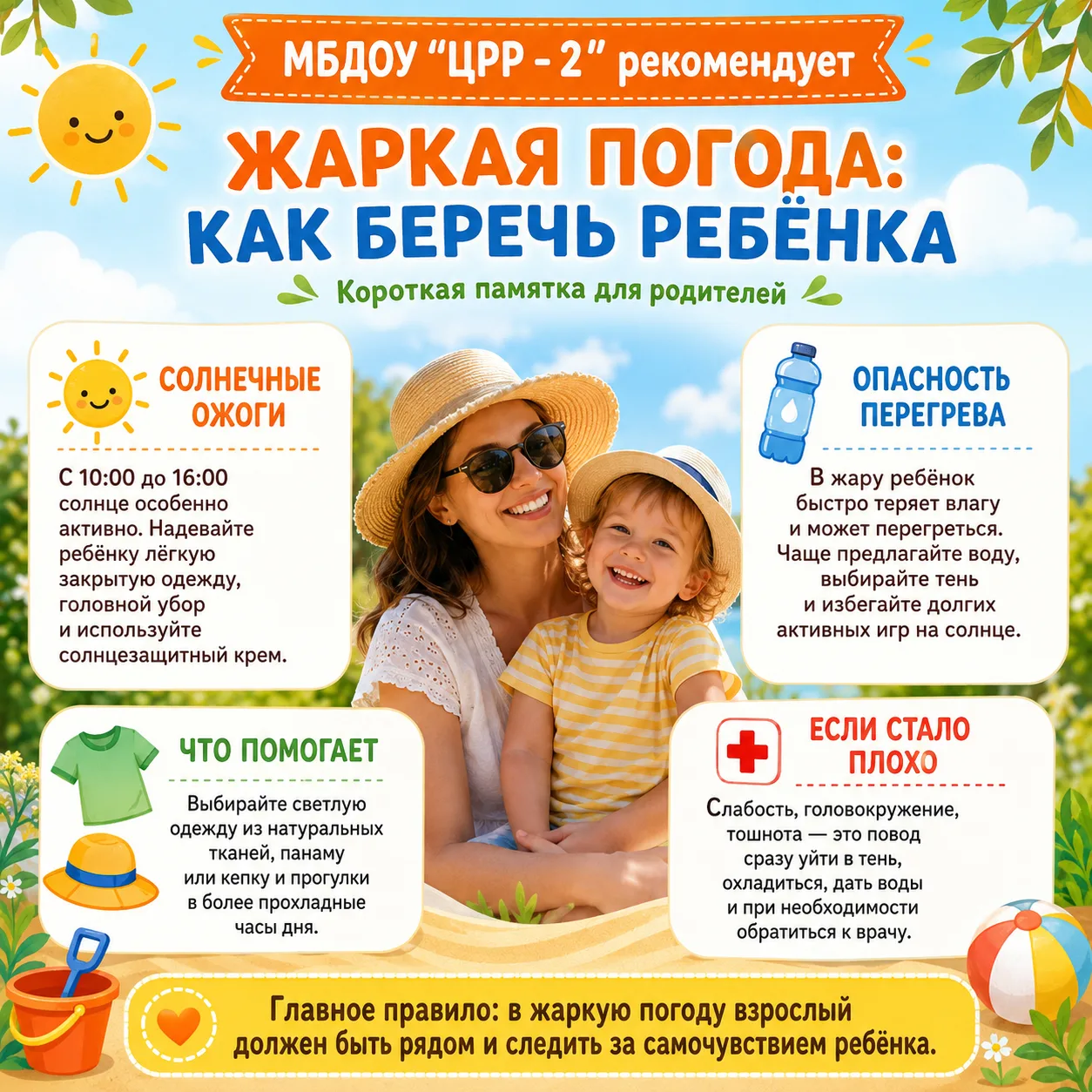 С приходом жарких дней особенно важно помнить о безопасности детей на улице ☀️

Солнце, активные игр