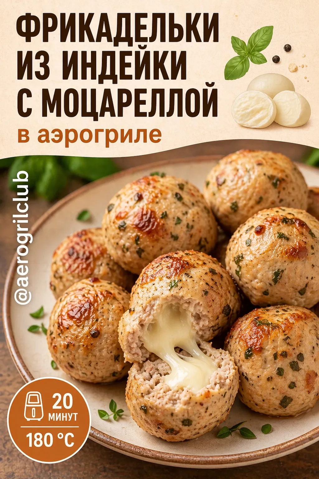 🍗 Фрикадельки из индейки с моцареллой в аэрогриле