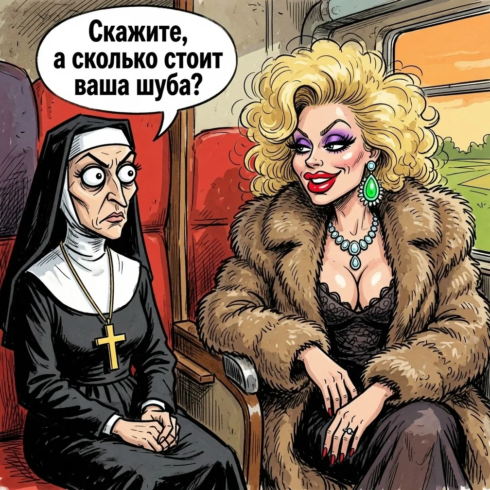 Едет монашка с валютной проституткой в одном купе.