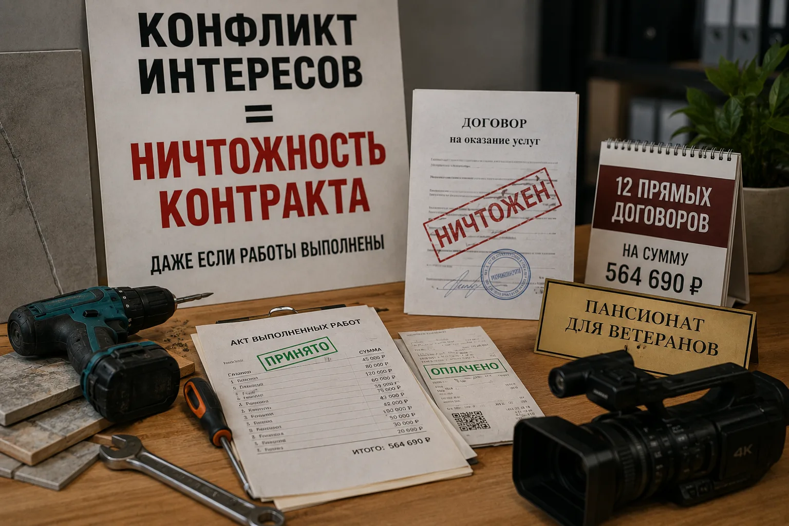 Конфликт интересов = ничтожность контракта. Даже если работы выполнены