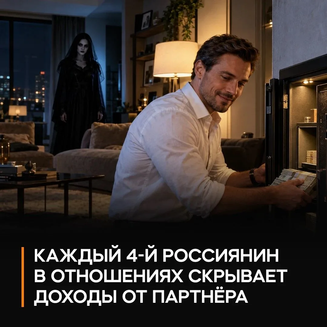 💸 Каждый четвёртый россиянин скрывает часть доходов от партнёра — и чем выше зарплата,...