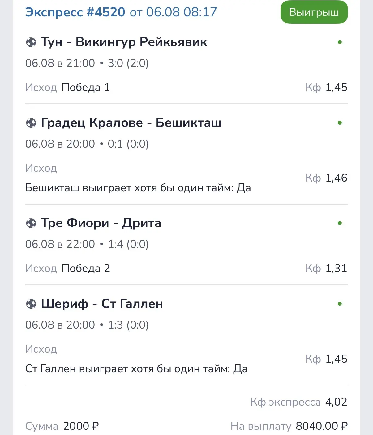 Результат сегодняшних экспрессов.