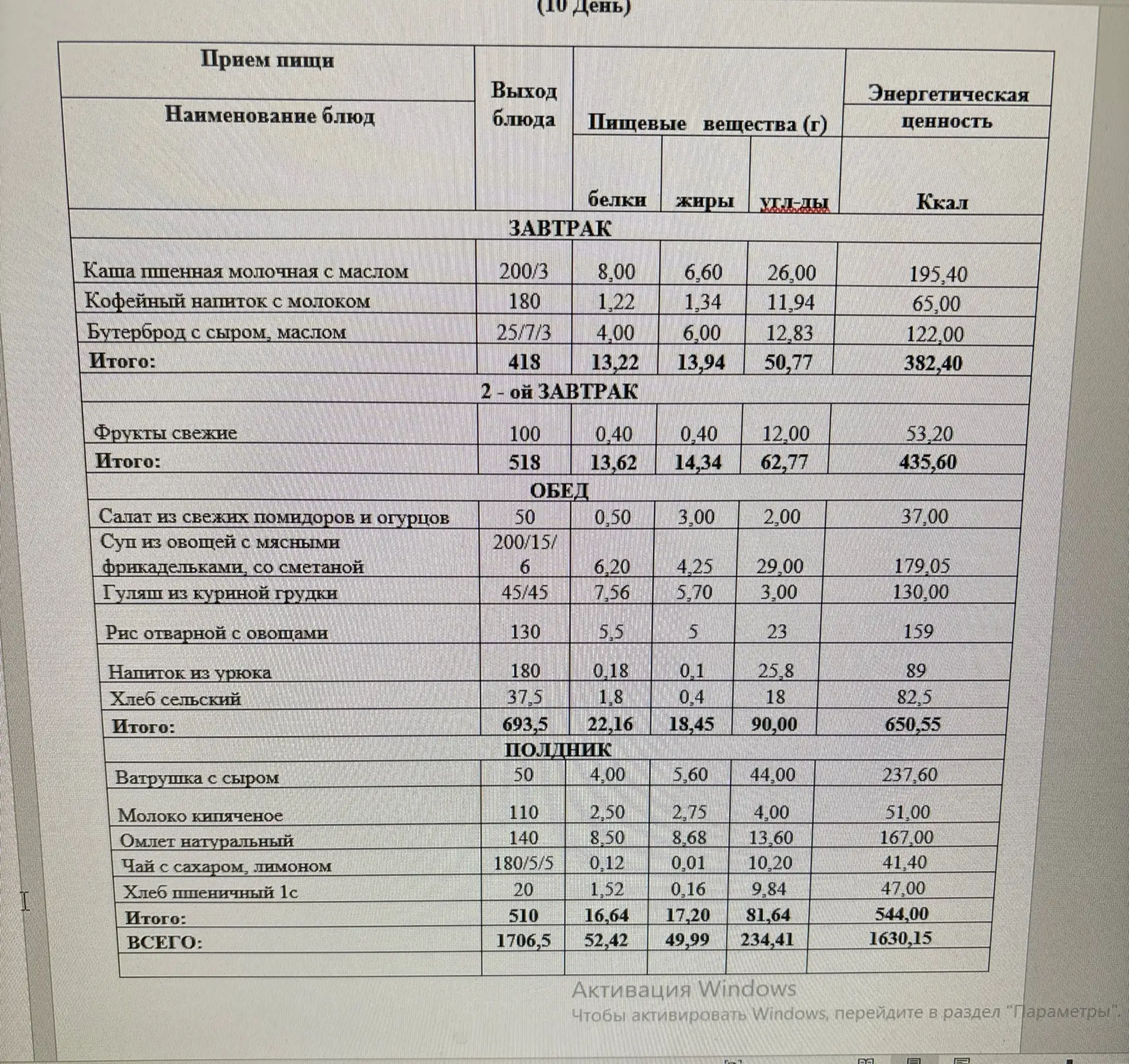 Меню на 21.08