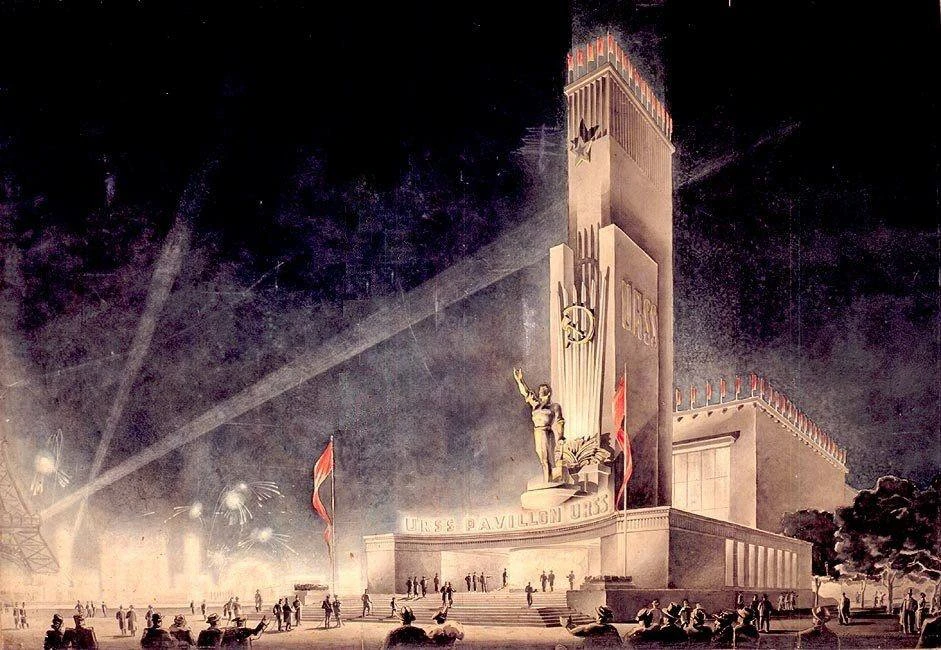 Дизайн павильона Советского Союза на Всемирной выставке в Париже в 1937 году.