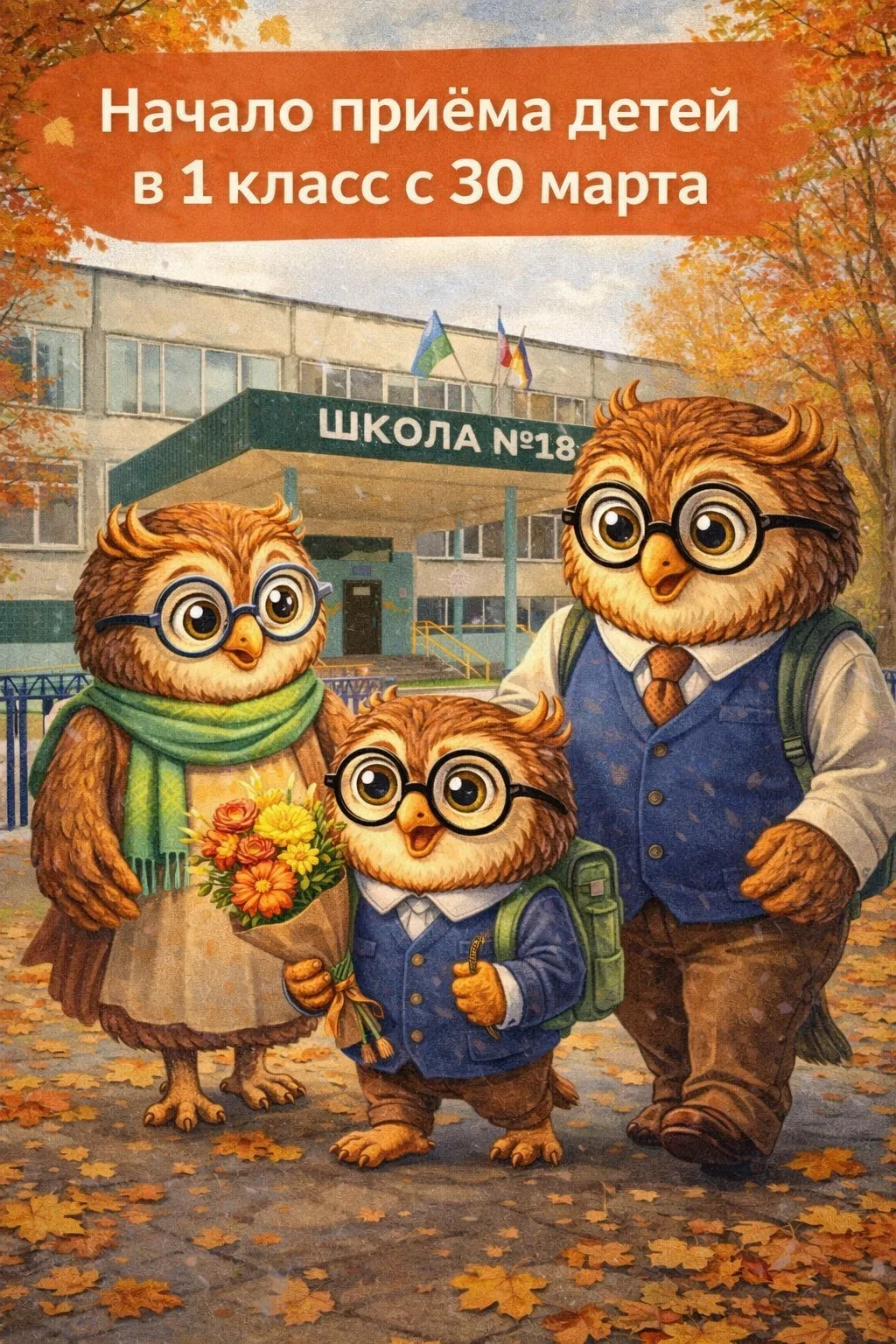 🦉🍁 Дорогие родители будущих первоклассников!  С радостью сообщаем, что начало приёма детей в 1 класс