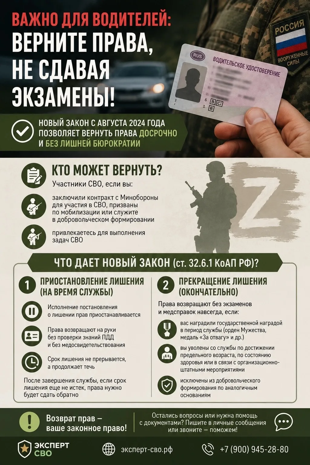 ⚡ ВАЖНО ДЛЯ ВОДИТЕЛЕЙ: ВЕРНИТЕ ПРАВА, НЕ СДАВАЯ ЭКЗАМЕНЫ!
 
У многих участников СВО есть проблема: л