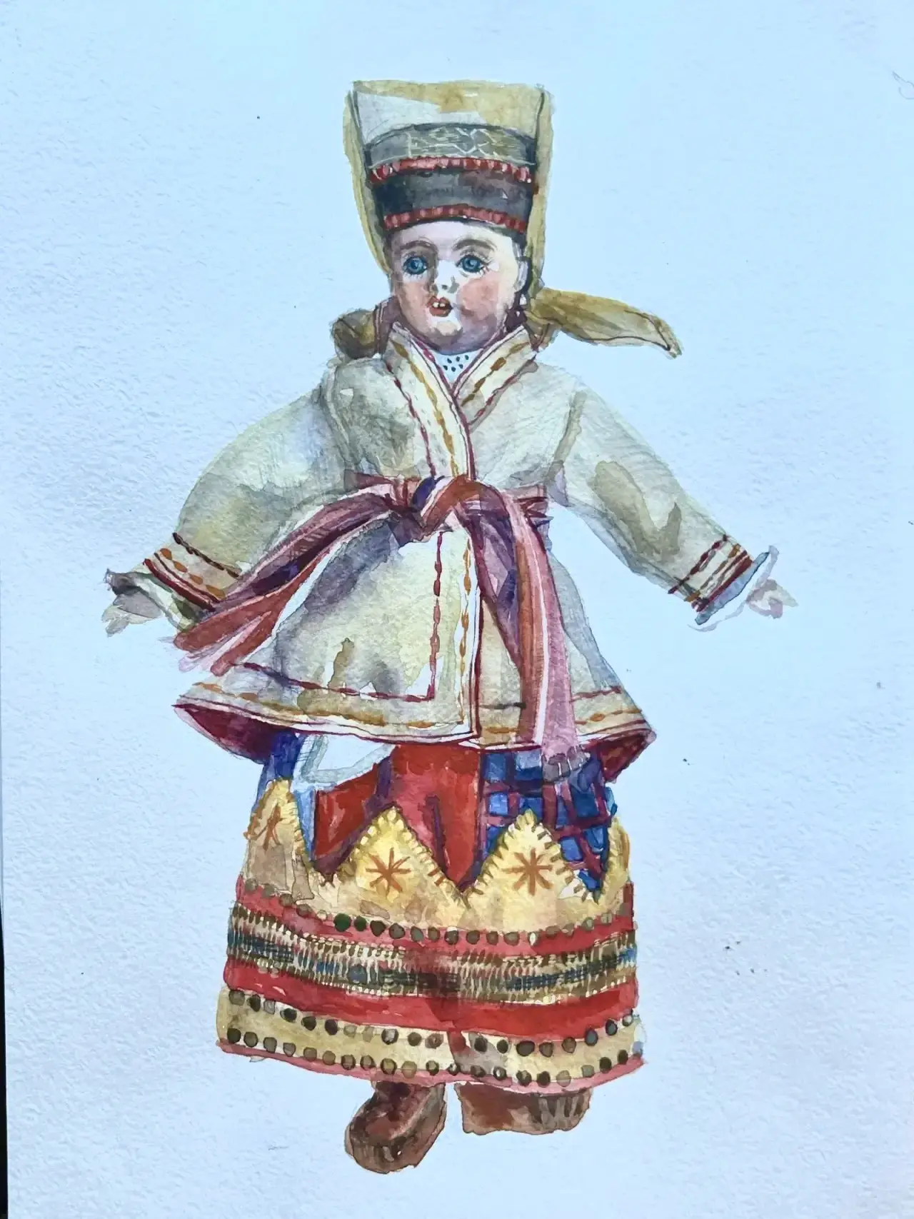 Каришка сейчас на практике, одно из заданий - рисуют таких куколок в одеждах русских губерний, они в