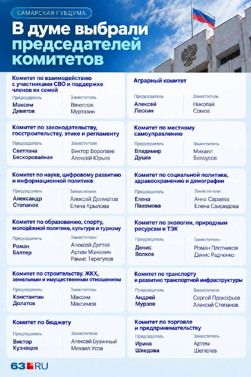 📌 В Самарской губернской думе завершились заседания комитетов — выбраны председатели и...