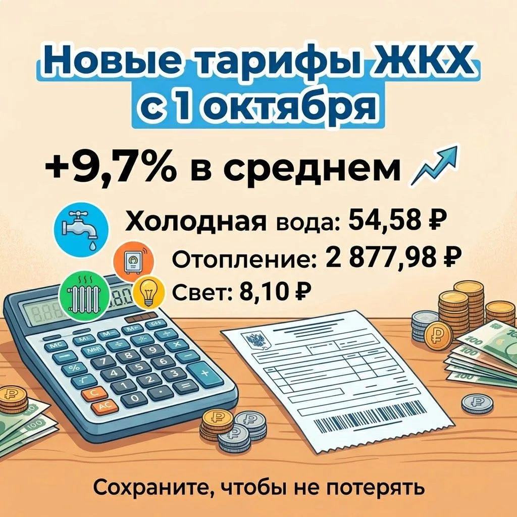 📈 С 1 октября в Вологде вырастут тарифы ЖКХ. Средний рост — 9,7%.
