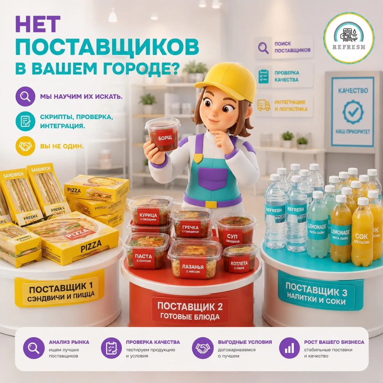 Мы не даём список поставщиков и не говорим «разбирайтесь сами». Мы учим, как их найти.