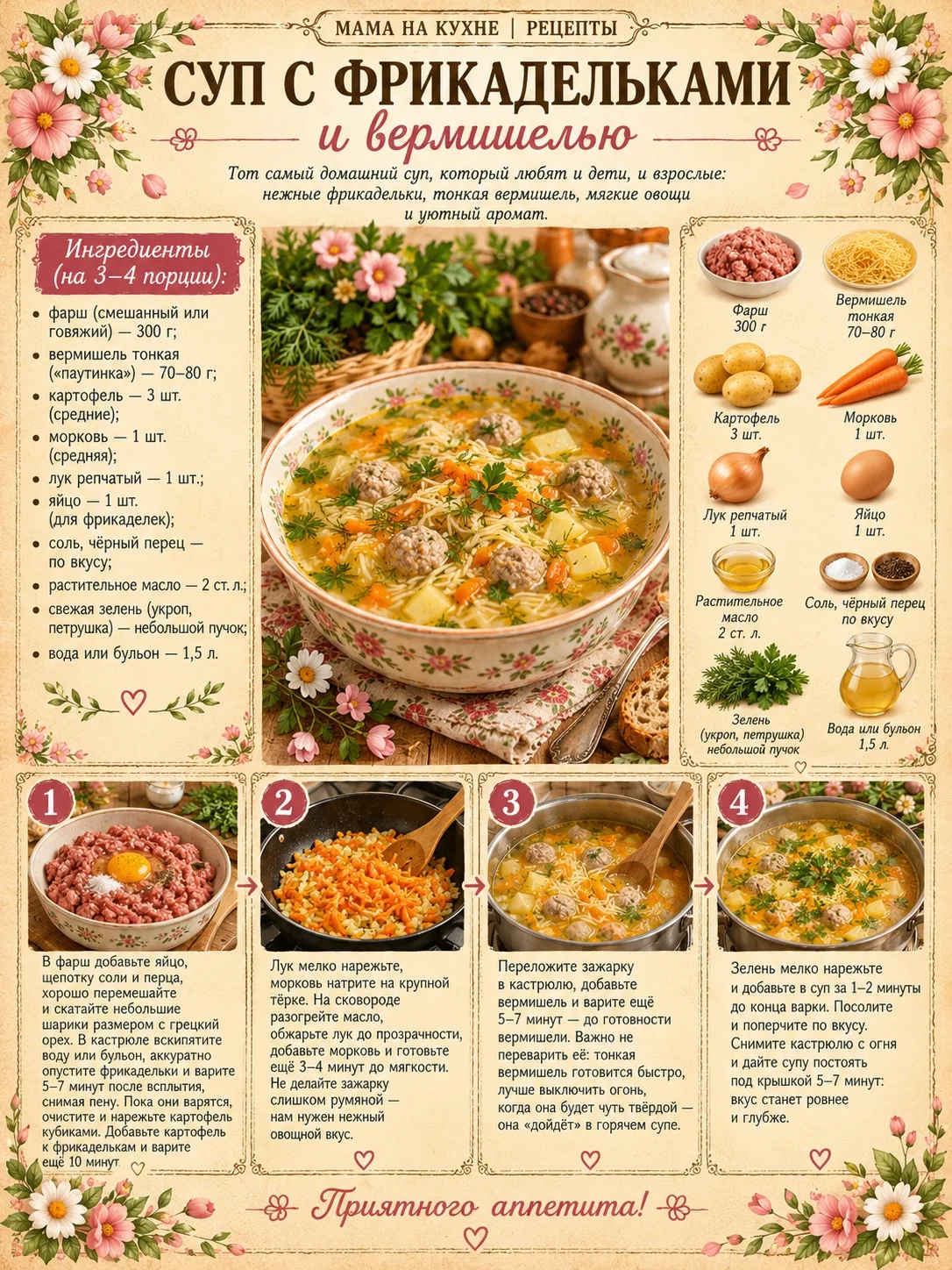🌸 Суп с фрикадельками и вермишелью 🌸