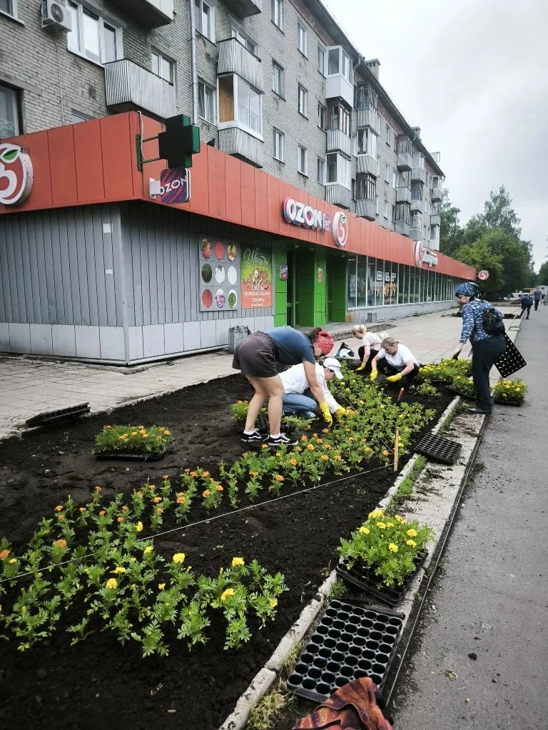 Украшаем город цветочками. Проспект Коммунистический.