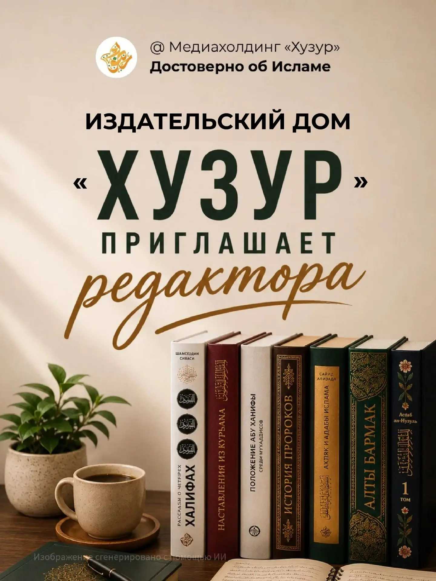 Ищем Главного редактора религиозных текстов в ИЗДАТЕЛЬСКИЙ ДОМ «ХУЗУР» ✍️