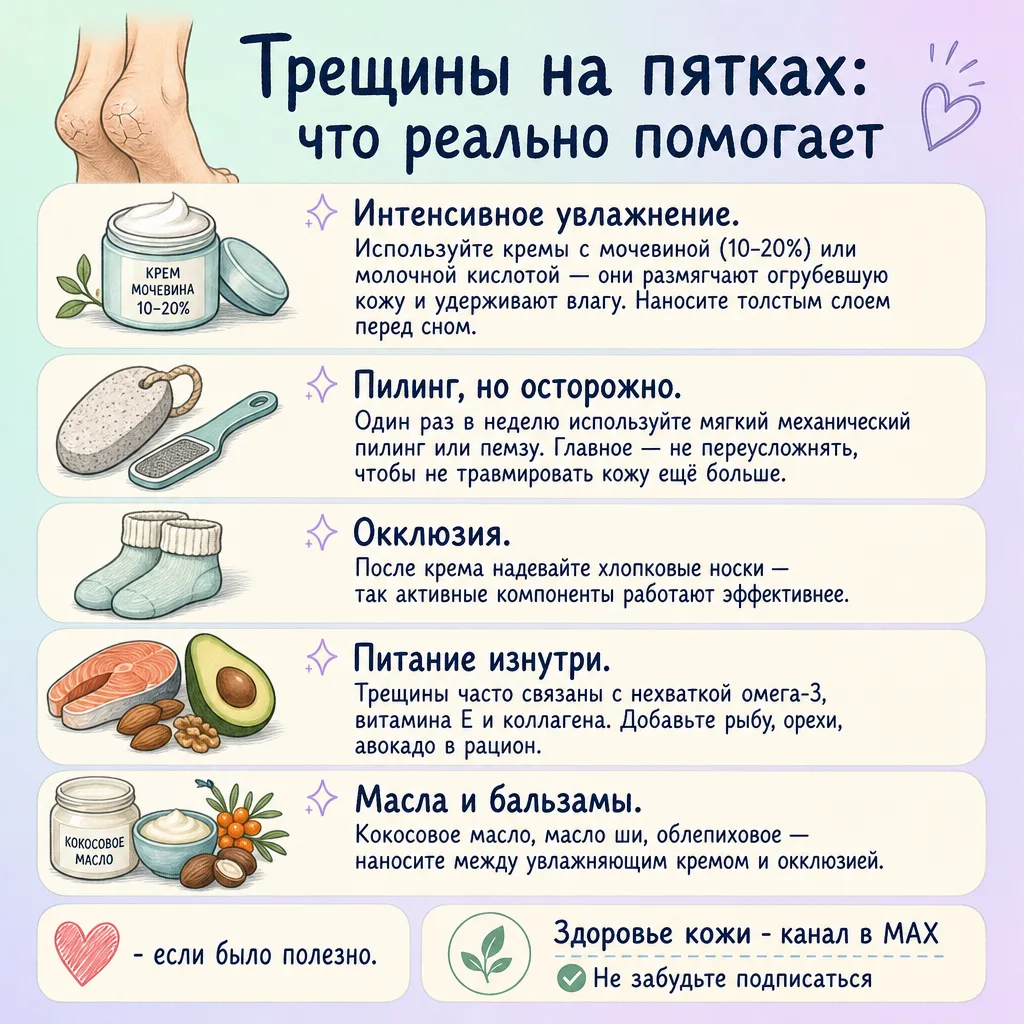 🦶 Трещины на пятках: что реально помогает