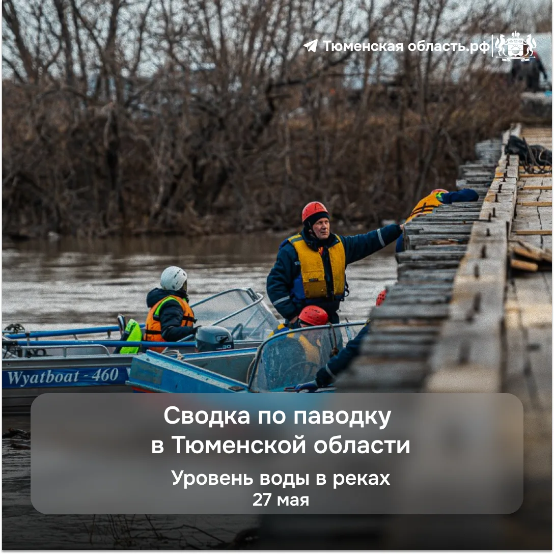 🛶 Последние новости о паводке в Тюменской области  На 27 мая уровень реки у села Абатское поднялся д