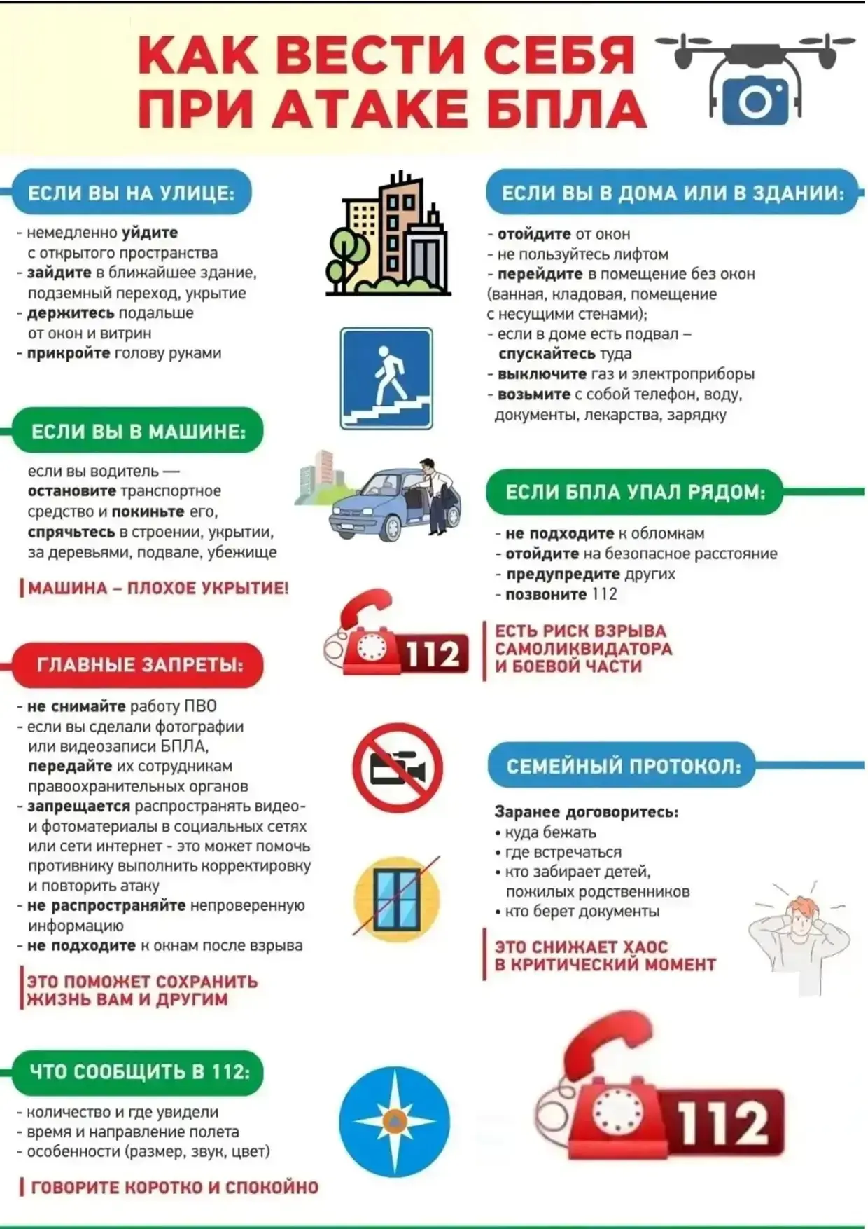 Памятка: действия при атаке БПЛА

Услышали звук дрона: немедленно укройтесь в ближайшем здании, подз