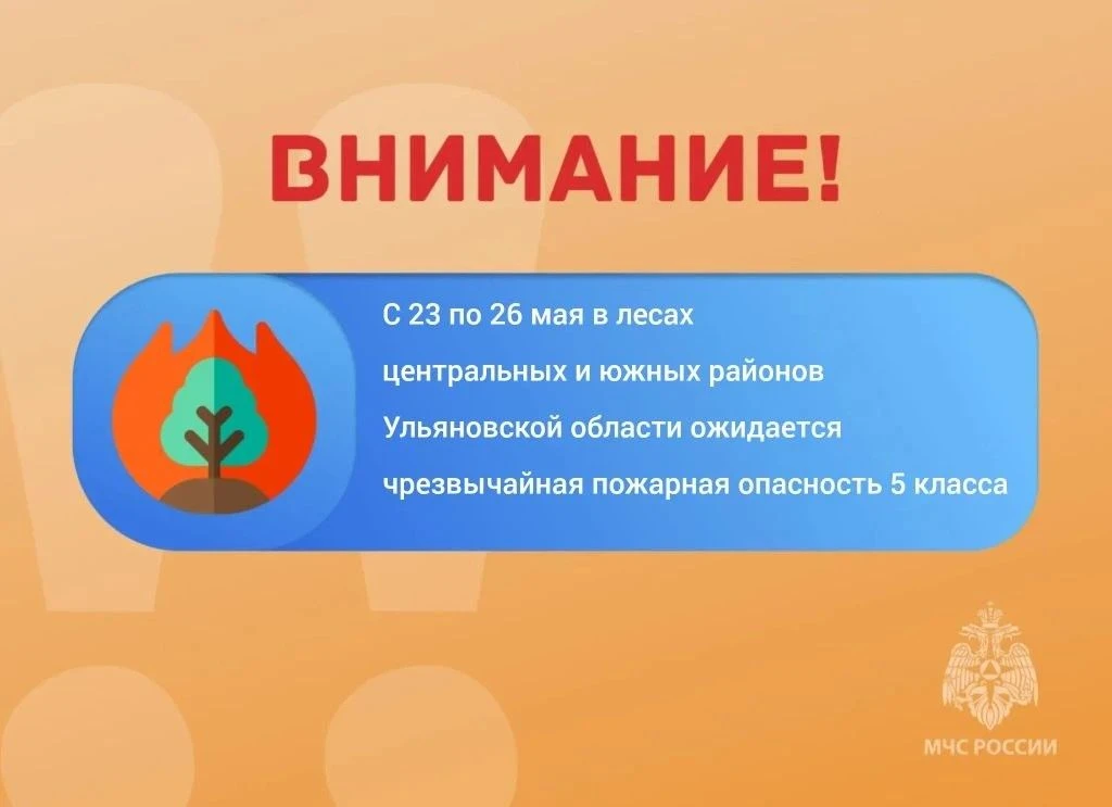 ‼️ВНИМАНИЕ‼️  В период с 23 по 26 мая в лесах центральных и южных районов Ульяновской области ожидае