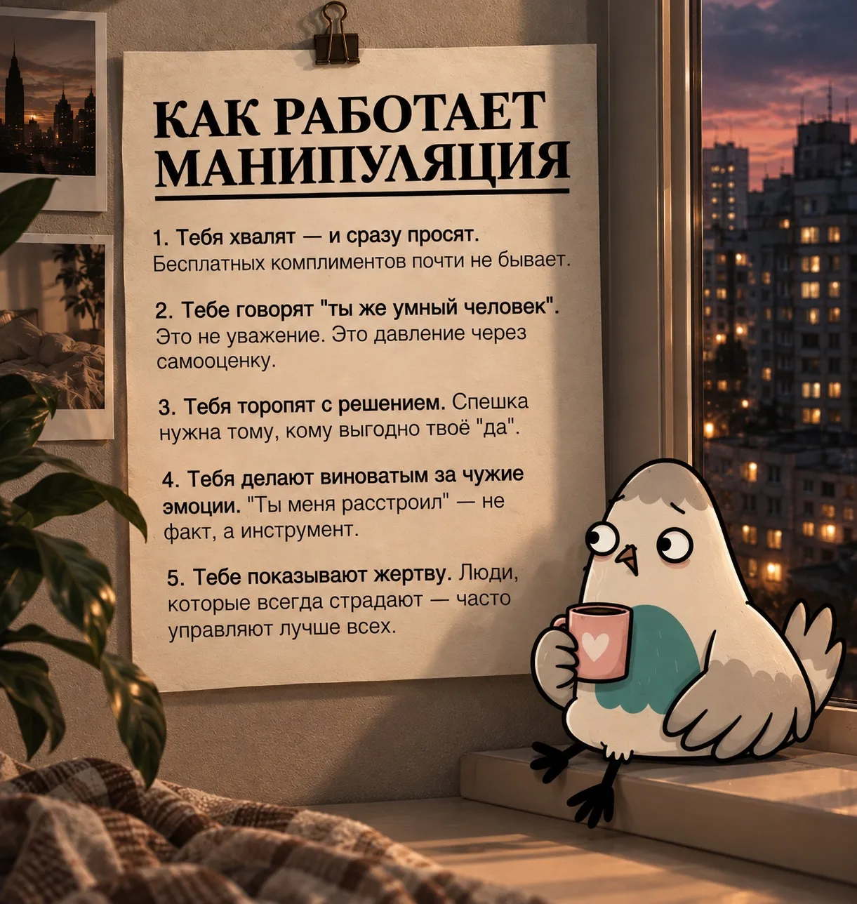 ❗️Манипуляция — это способ косвенно влиять на решения и поведение другого человека, исп...
