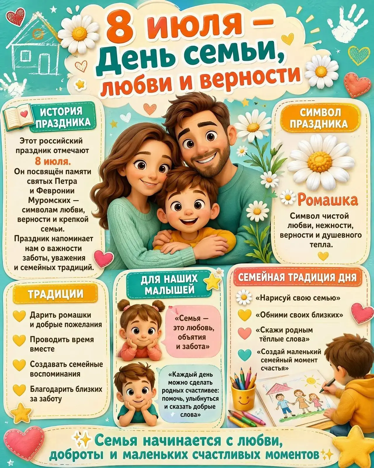 С Днём семьи, любви и верности! 
От всей души поздравляем вас с одним из самых добрых и светлых праз