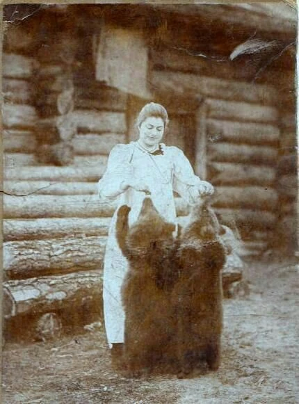 Сибирячка и зашедшие в гости медвежата, 1899 год.