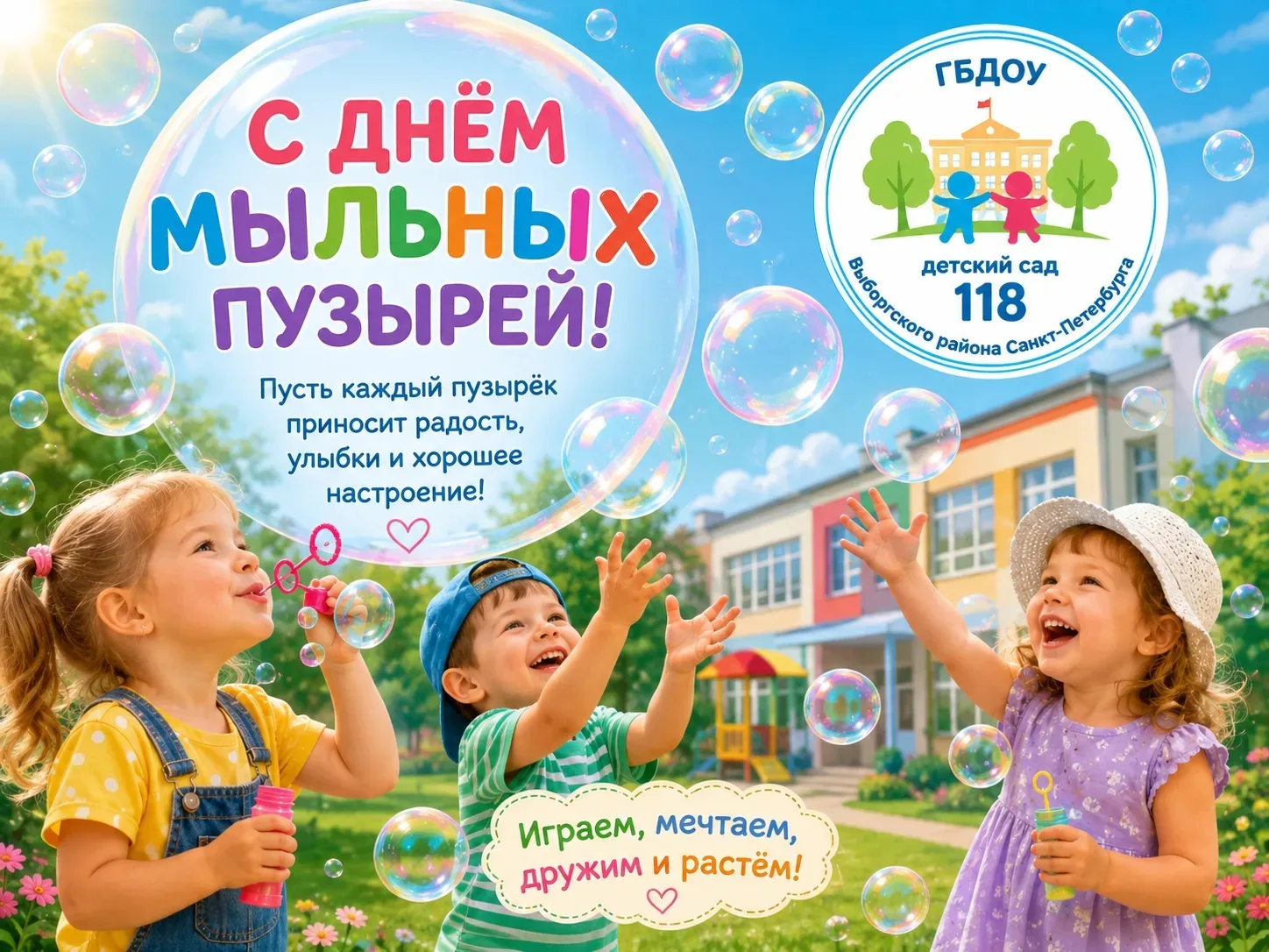 Озорной, весёлый и дружный день мыльных пузырей отметили ребята сегодня. Пусть каждый радужный пузыр