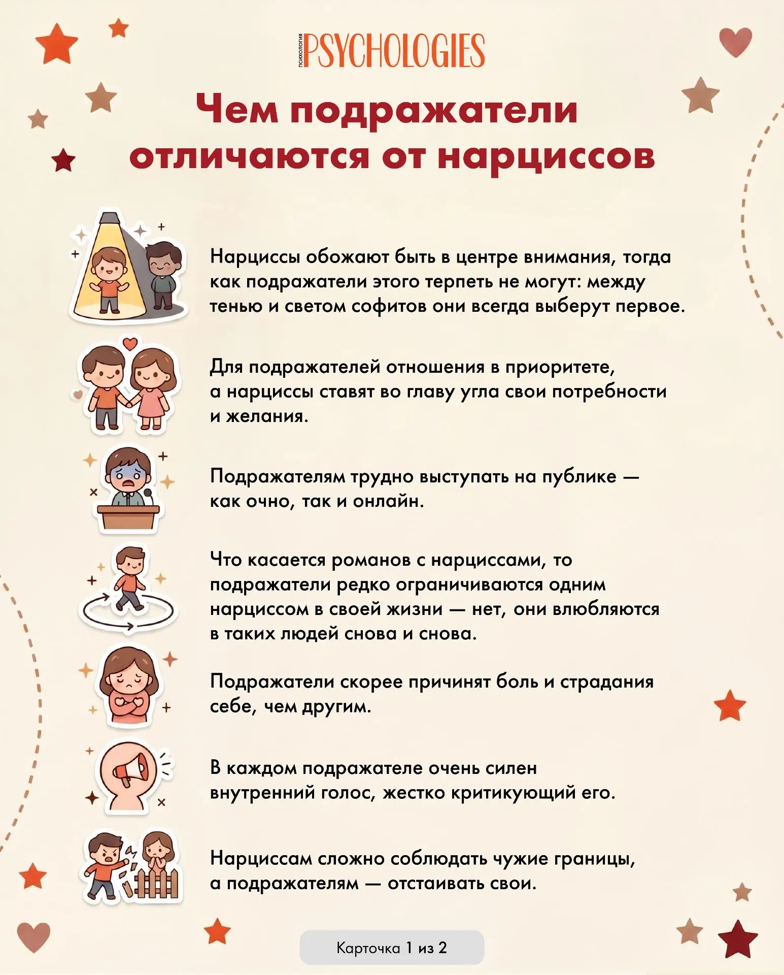 14 отличий между нарциссами и подражателями

Во взрослом возрасте нам легче принять тот факт, что на