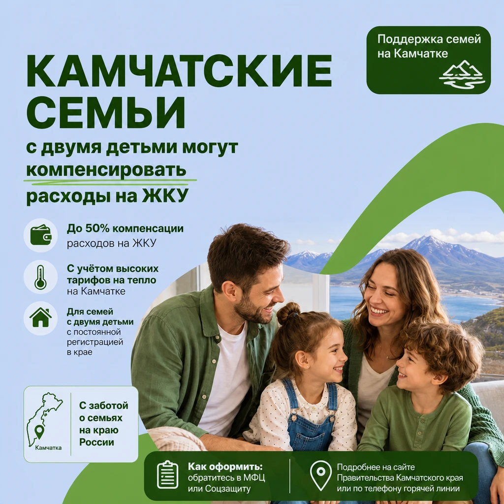 Камчатские семьи могут получить компенсацию за коммунальные услуги при рождении второго ребёнка

В р