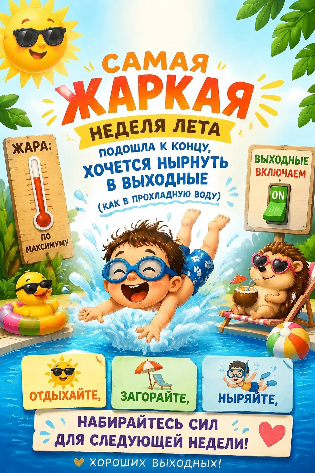 🌞 Пятница!

Самая жаркая неделя этого лета официально позади. Она была похожа на знойный полдень: я