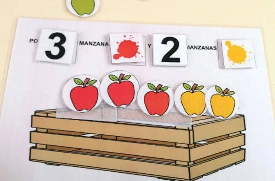 🍎Положи нужное количество яблок по цветам в ящик🍎
Испанская методика изучения математики.