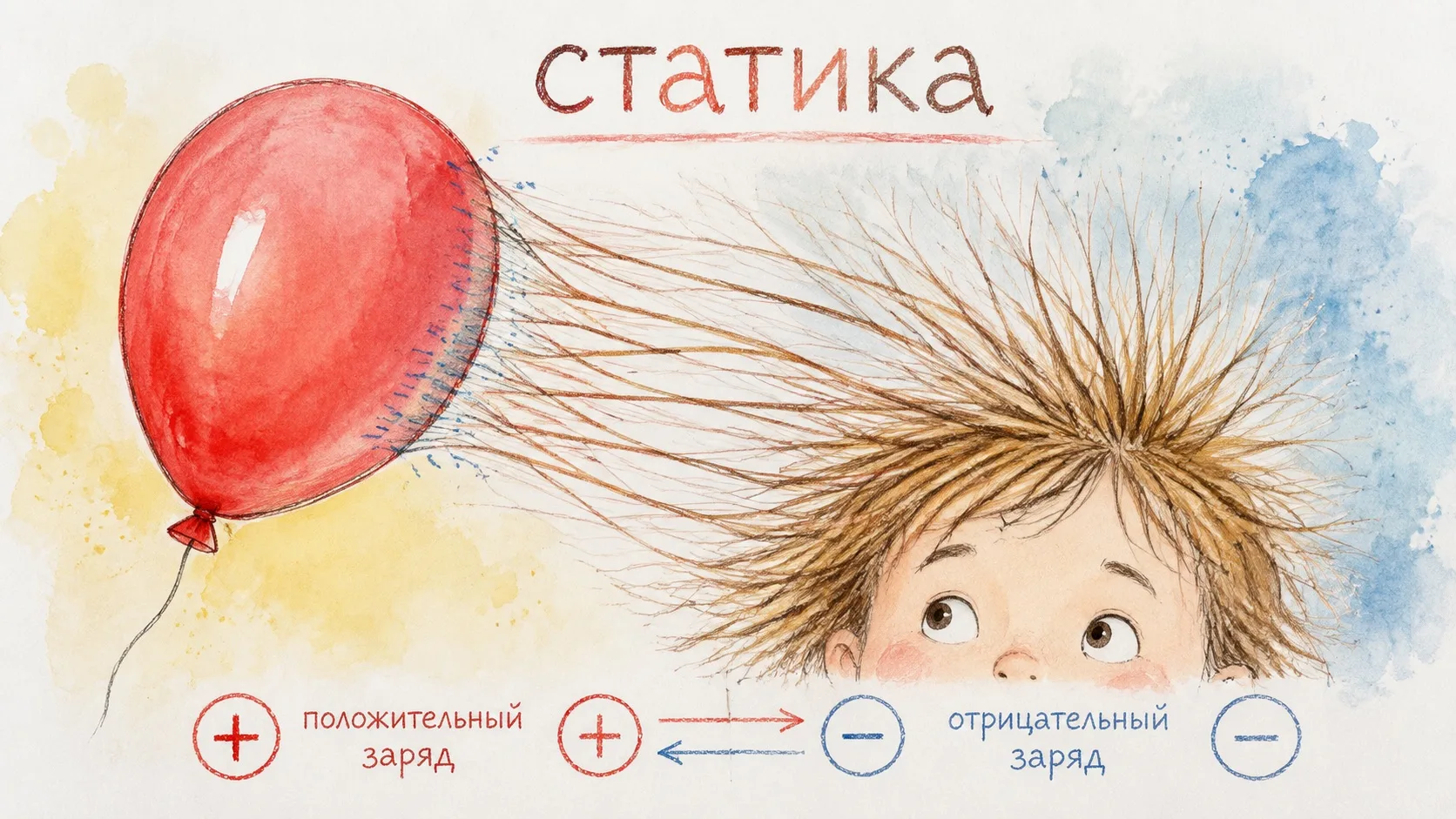 Когда трёшь воздушный шарик о волосы, электроны переходят с волос на шарик. Волосы теря...