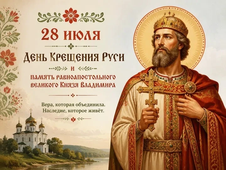 🌟28 июля 2026 года исполняется 1038 лет с момента принятия христианства на Руси при князе Владимире