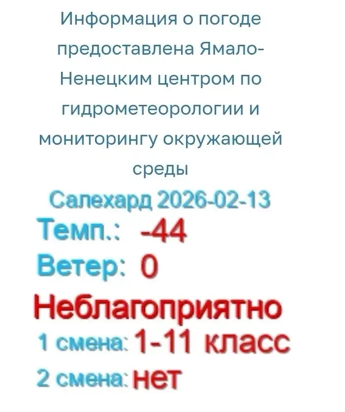 Внимание! Объявлены неблагоприятные погодные условия для 1-11 классов (1 смена)!