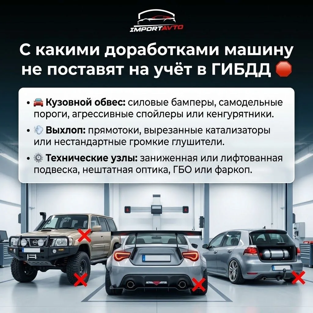С какими доработками машину не поставят на учёт в ГИБДД 🛑