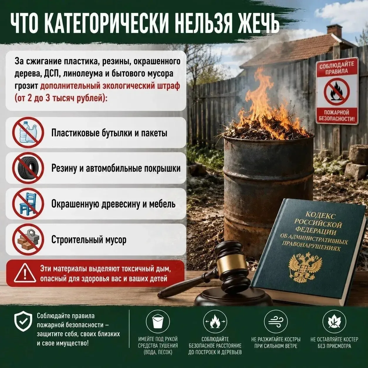 ⚠️ Сжигание мусора во дворе — это опасно и незаконно!