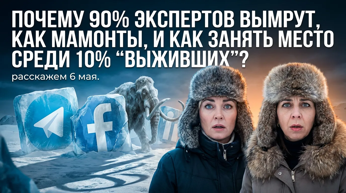 ПОЧЕМУ 90% ЭКСПЕРТОВ ВЫМРУТ, КАК МАМОНТЫ, И КАК ЗАНЯТЬ МЕСТО СРЕДИ 10% "ВЫЖИВШИХ"?

Закрытый онлайн-