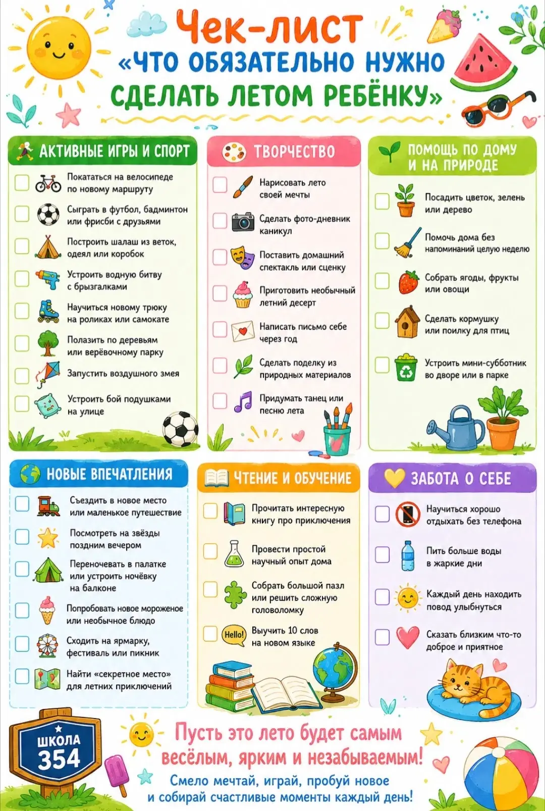 ☀️ Лето продолжается, и впереди ещё много интересных дней! Подготовили для наших ребят небольшой чек