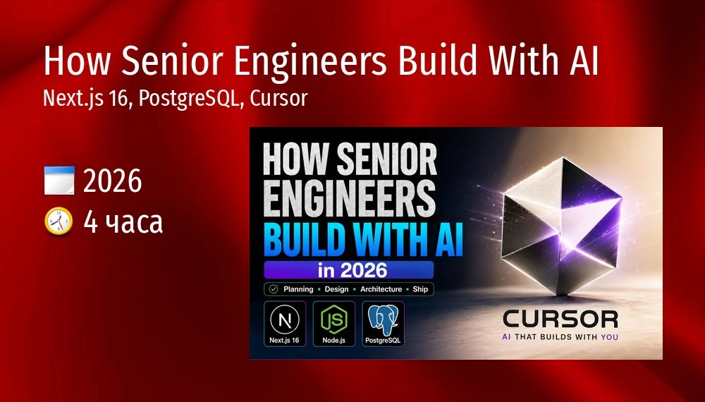 How Senior Engineers Build With AI
Next.js 16, PostgreSQL, Cursor

🗓 2026 ⏰ 4 часа

Курс для разраб