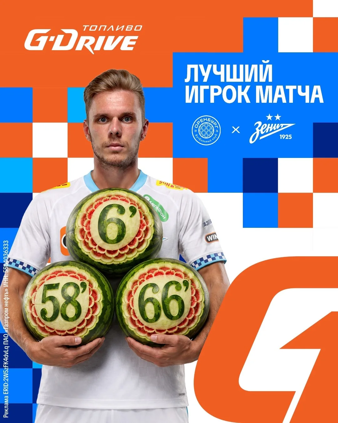 Официально! Безумный Макс — главный по арбузам «G-Drive. Лучший игрок» матча #ОренбургЗенит

Красавч