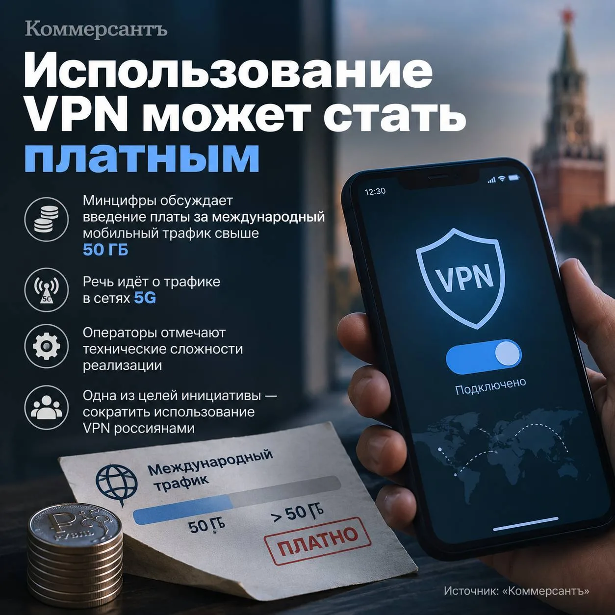 📱 Использование VPN в России может стать платным — «Коммерсантъ».