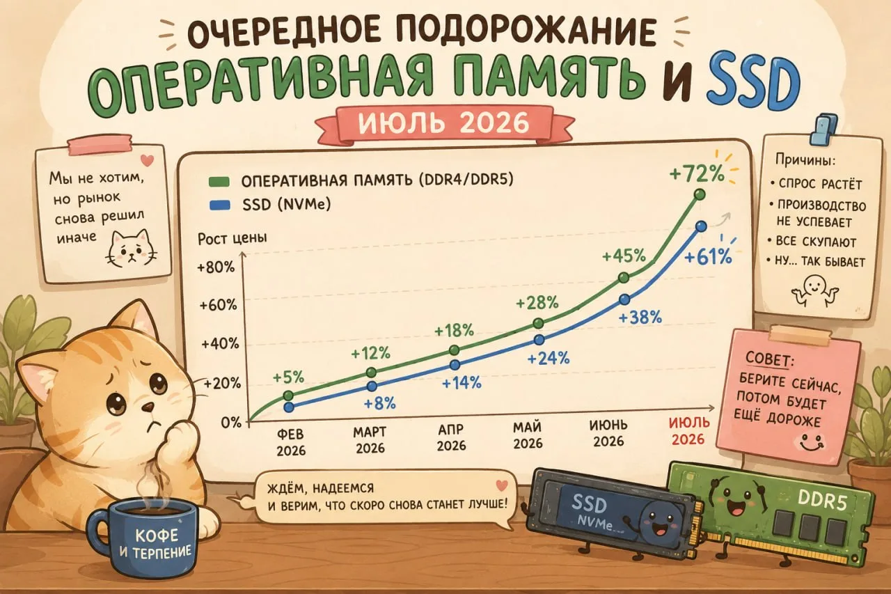 Китай пишет об очередном большом повышении стоимости чипов памяти. Новые поставки уже будут ощутимо 