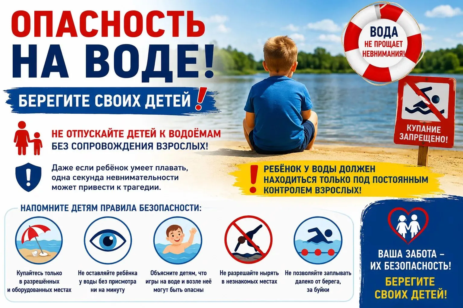 О НЕДОПУСТИМОСТИ НАХОЖДЕНИЯ ДЕТЕЙ НА ВОДОЁМАХ БЕЗ ПРИСМОТРА!!!