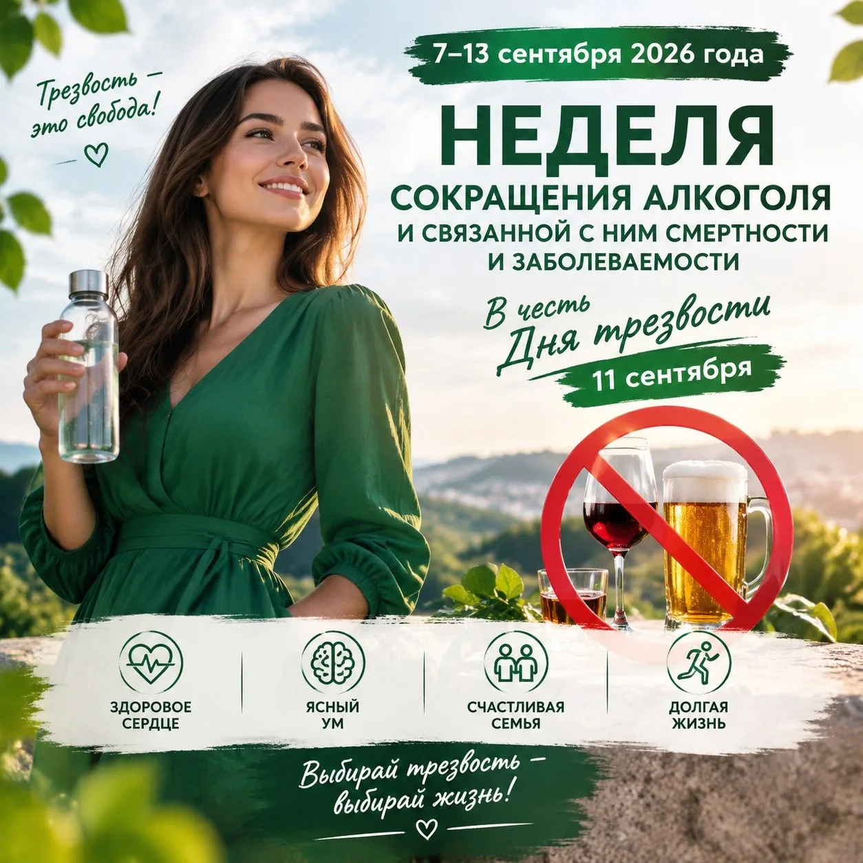🌍💚 Неделя сокращения алкоголя: В честь Дня трезвости 11 сентября! 💚🌍