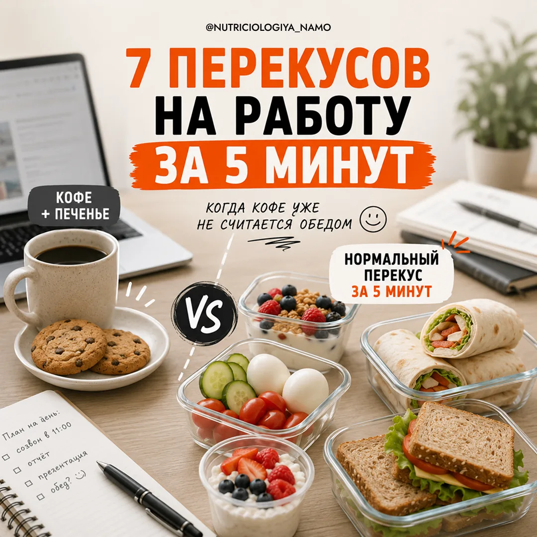 КОФЕ И ПЕЧЕНЬЕ ВМЕСТО ОБЕДА: 7 ПЕРЕКУСОВ НА РАБОТУ ЗА 5 МИНУТ 🧡