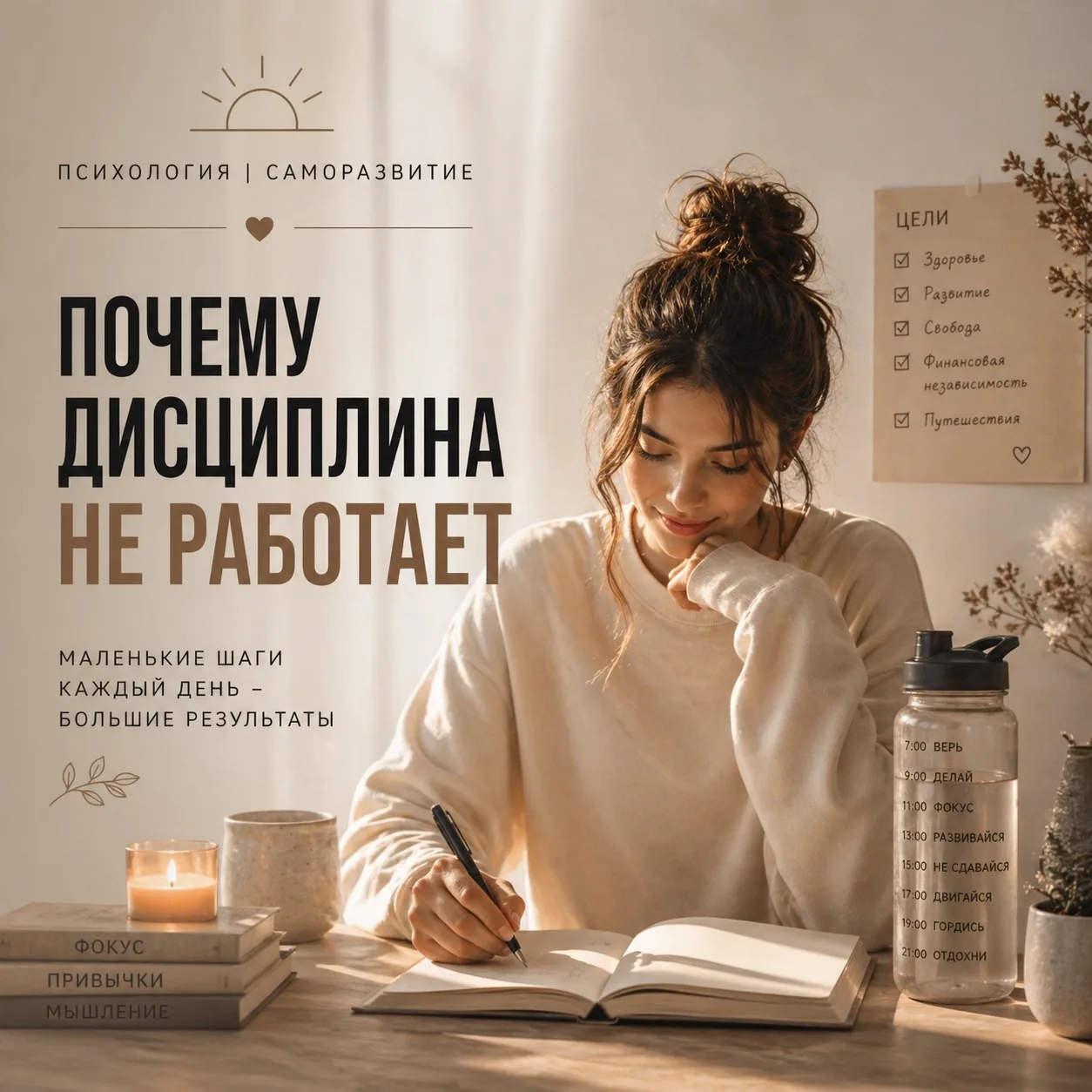 Почему дисциплина не работает

Ты пытаешься быть дисциплинированным.
Ставишь цели.
Обещаешь себе нач