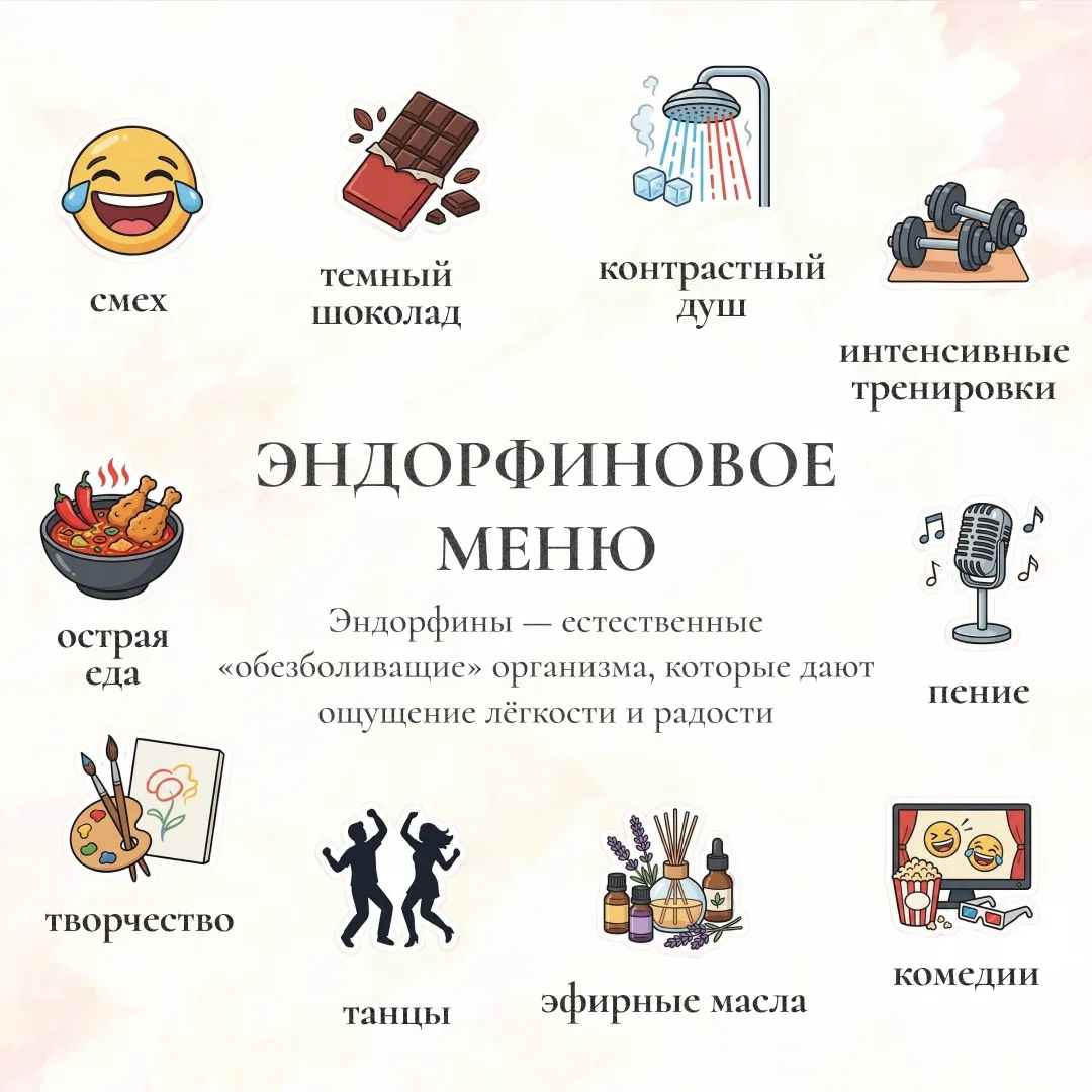 Чтоб повысить эндорфины — съешьте перчик или примите контрастный душ  Девчонки, спасибо за вашу акти
